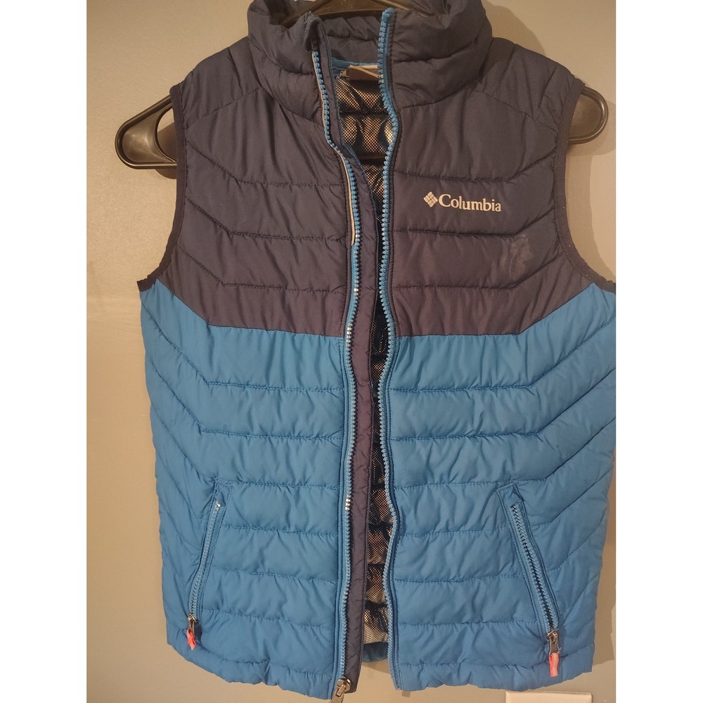 Columbia Powder Lite Puffer Vest Blue Omni-Heat Insulated Boys Medium M 10-12